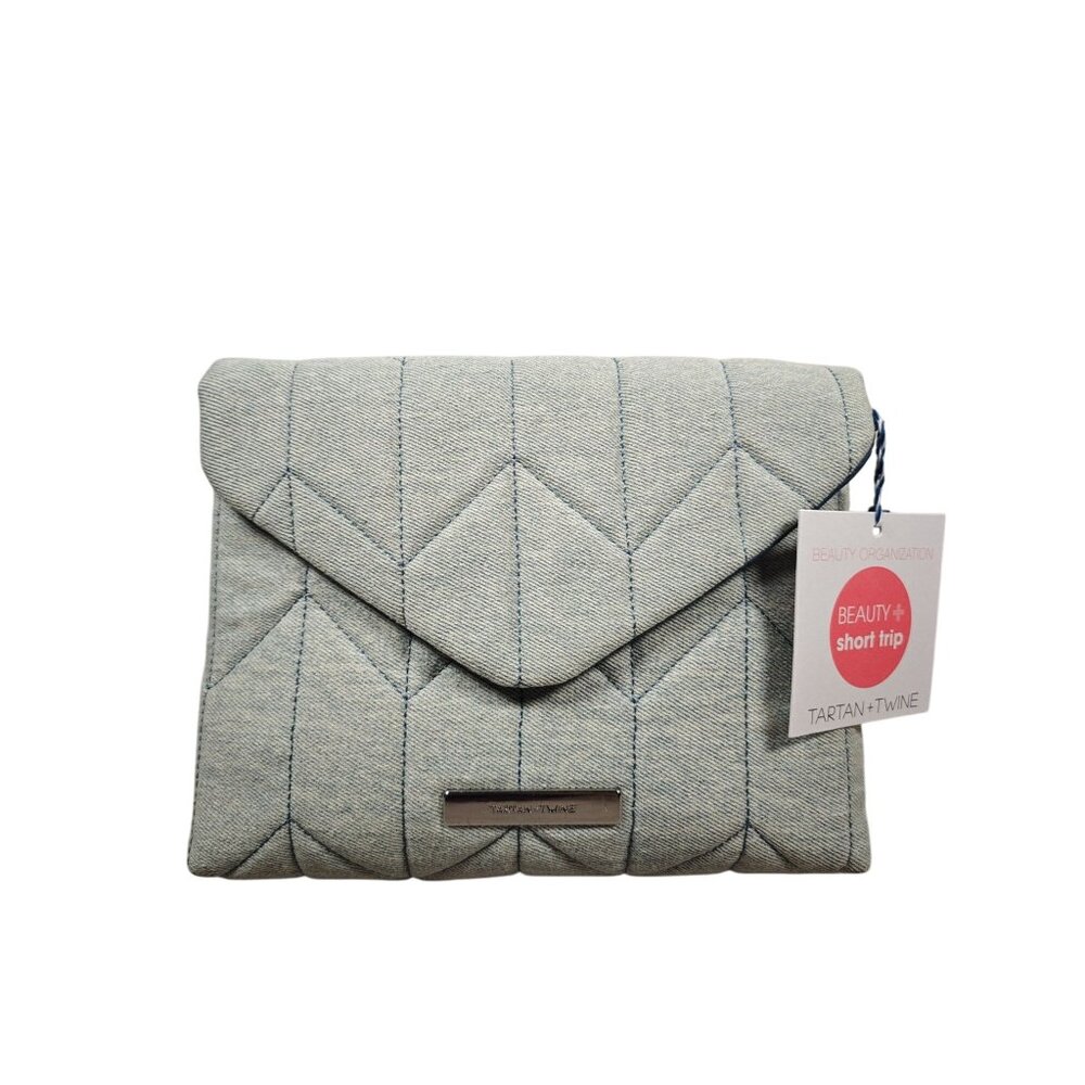 Tartan + Twine Denim Chevron Quilted Beauty Travel Organizer Makeup Bag NEW